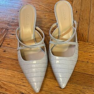 Blue Croco Block Heels